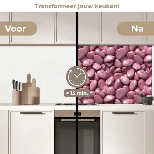 Roze - Glanzende - Stenen keuken achterwand 2 middel 871 -voor-na2_NL