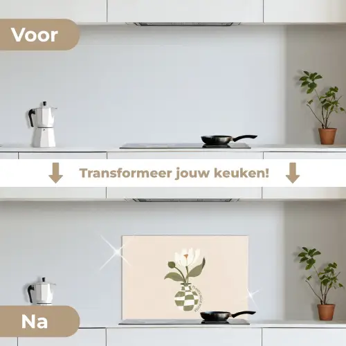 Bloem - Wit - Vaas - Quote keuken achterwand spatscherm klein -voor_na_NL