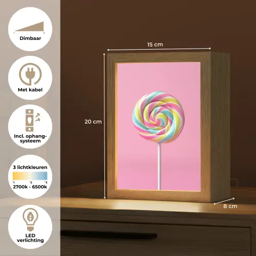 Lolly - Roze - Snoep - Zoet Light Box met kabel (Tafellamp) klein -USP_NL