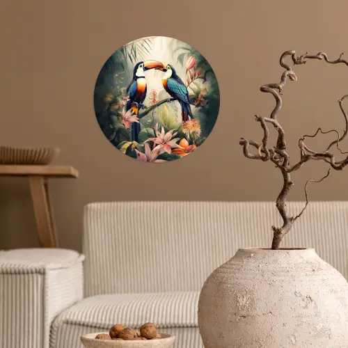 Toekan - Vogels - Bloemen - Natuur - Jungle Wandcirkel behangsticker klein -sfeer1
