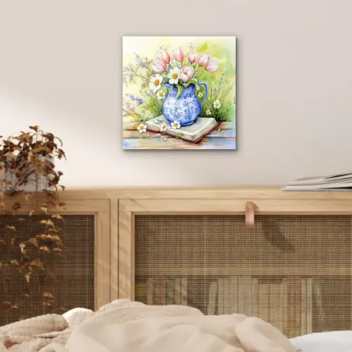 Vaas - Delftsblauw - Madeliefjes aluminium wit klein -sfeer3