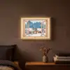 Doorkijk - Winterlandschap - Huisje - Bergen - Uitzicht Light Box met batterij (Wandlamp) middel -sfeer4