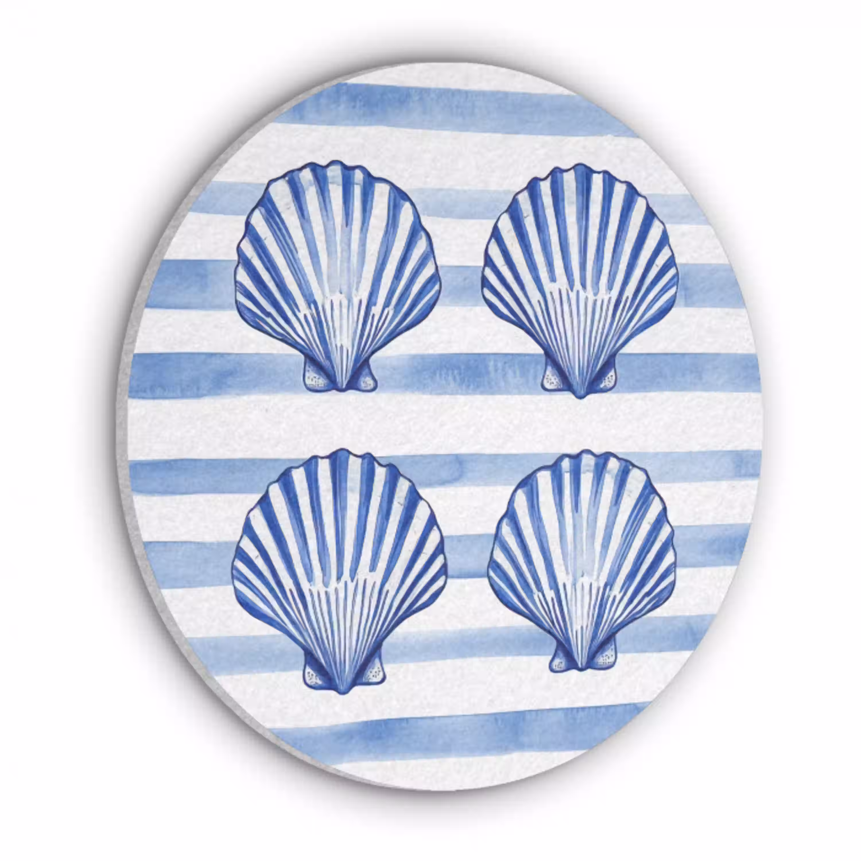 Vier schelpen - Blauw - Wit - Strepen Akoestische PET Vilt - Rond klein -3d