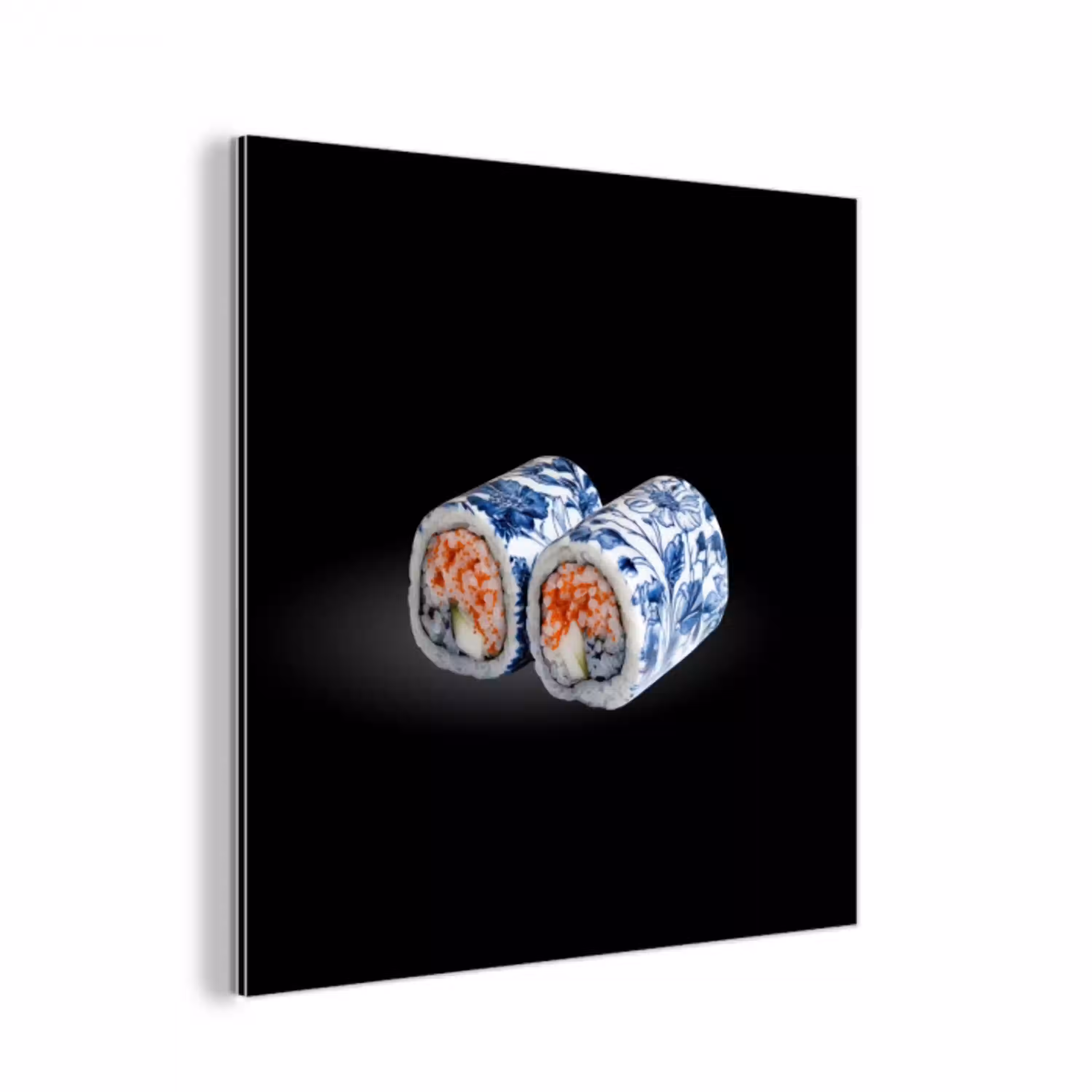 Sushi - Delfts blauw - Rijst - Vis - Elegant aluminium wit klein -3d