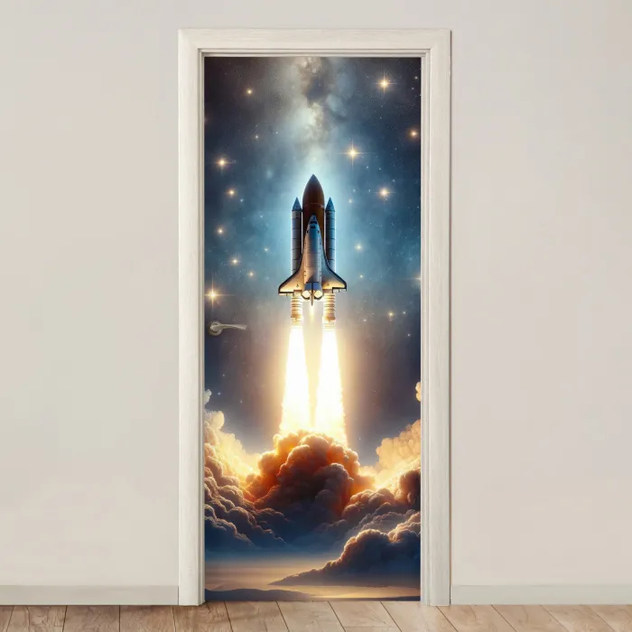 Ruimtevaart - Raket - Space - Sterren deurposter klein -3d_beige