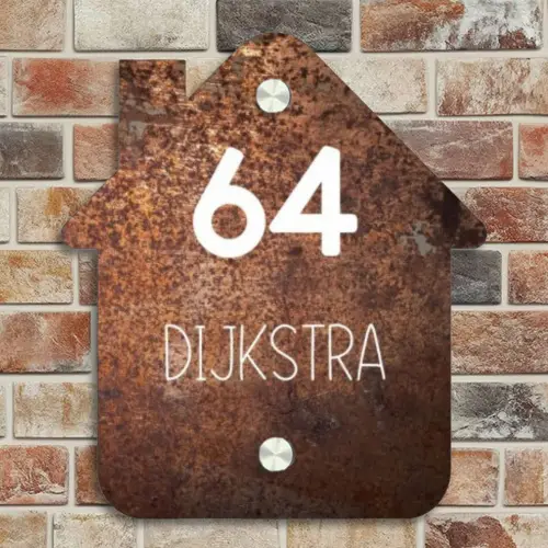 Verweerd metaal - Modern Naambord Huisje klein -sfeer6