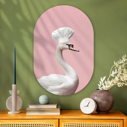 Zwaan - Koksmuts - Mooi - Klassiek Wandcirkel Ovaal Glas middel -sfeer2
