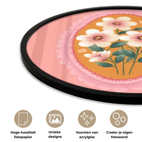 Illustratie - Bloemen - Rand - Roze Fotolijst rond zonder passe partout klein -closeup_NL