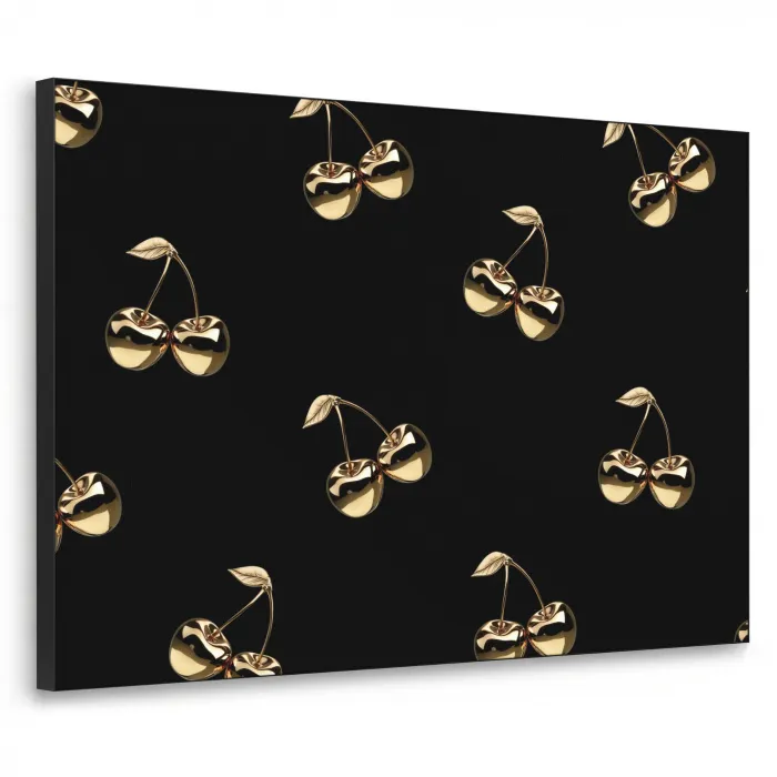 Patroon - Kersen - Goud - Chrome Textielframe zwart klein -3d