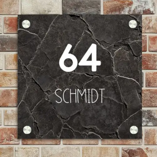 Gebarsten steen - Modern Naambord Vierkant klein -sfeer2