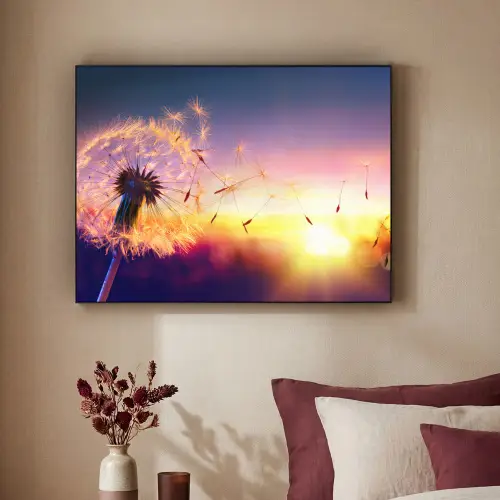 Paardenbloem - Bloemen - Zonsondergang - Horizon - Nacht Textielframe - compleet frame klein -sfeer1