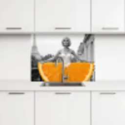 Sinaasappel - Eiffeltoren - Vrouw keuken achterwand 2 middel -3d