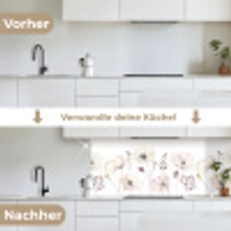 Bloemen - Pastel -  Planten - Wit keuken achterwand 2 middel -voor-na_DE