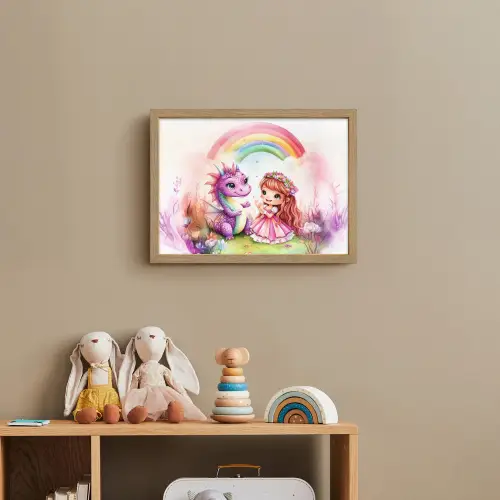 Meisje - Draak - Regenboog Light Box met batterij (Wandlamp kind) middel -sfeer2_kind