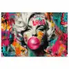 Vrouw - Kauwgom - Graffiti - Neonkleuren poster papier klein -3d