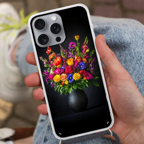 Felgekleurd - Bloemen - Vaas Hoesje iPhone 16 Pro Max met koord klein -sfeer3
