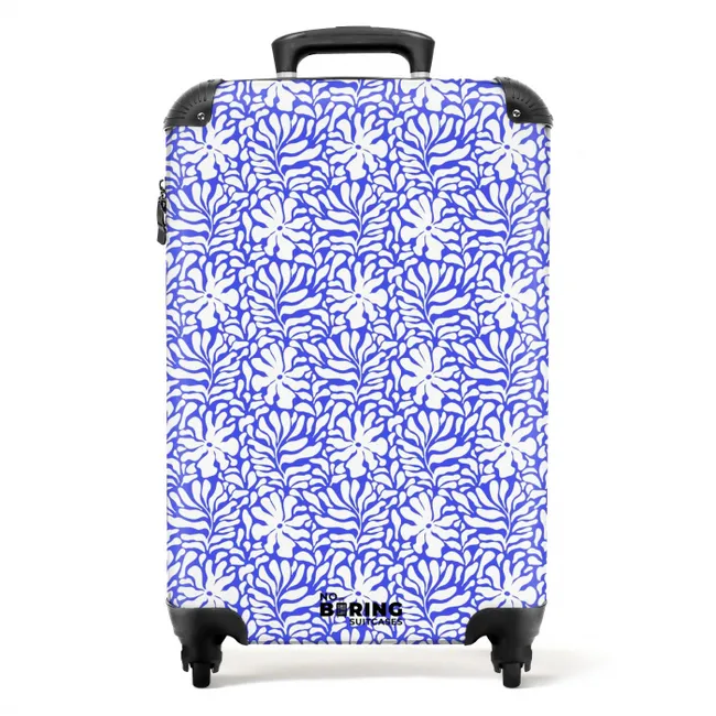 Bloemen en bladeren op blauwe achtergrond NBS - Handbagage koffer - Volwassenen Unisex middel -productfoto_recht