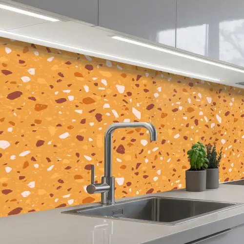 Terrazzo -  Patroon - Okergeel keuken achterwand 2 middel 871 -3d_schuin