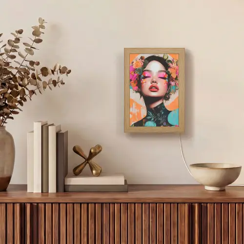 Portret - Vrouw - Abstract - Bloemen Light Box met kabel (Tafellamp) klein -sfeer2