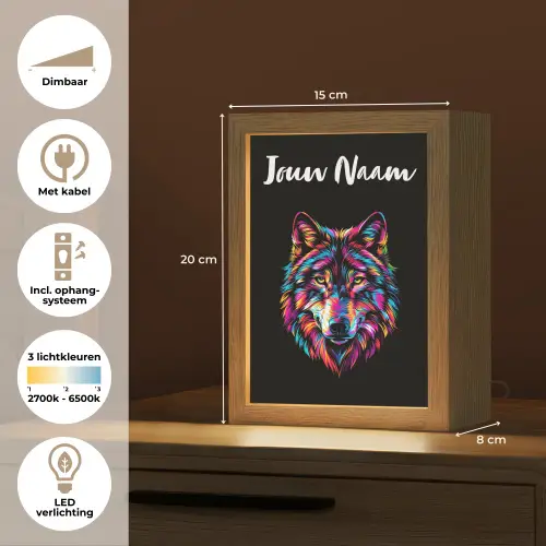 Wolf - Kleurrijk - Zwart - Dieren - Neon Light Box met kabel (Kinderlampje) klein -USP_NL