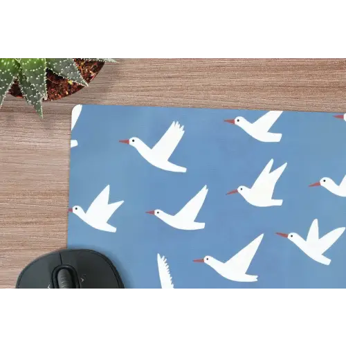Vogels - Wit - Patroon muismat rubber klein -closeup