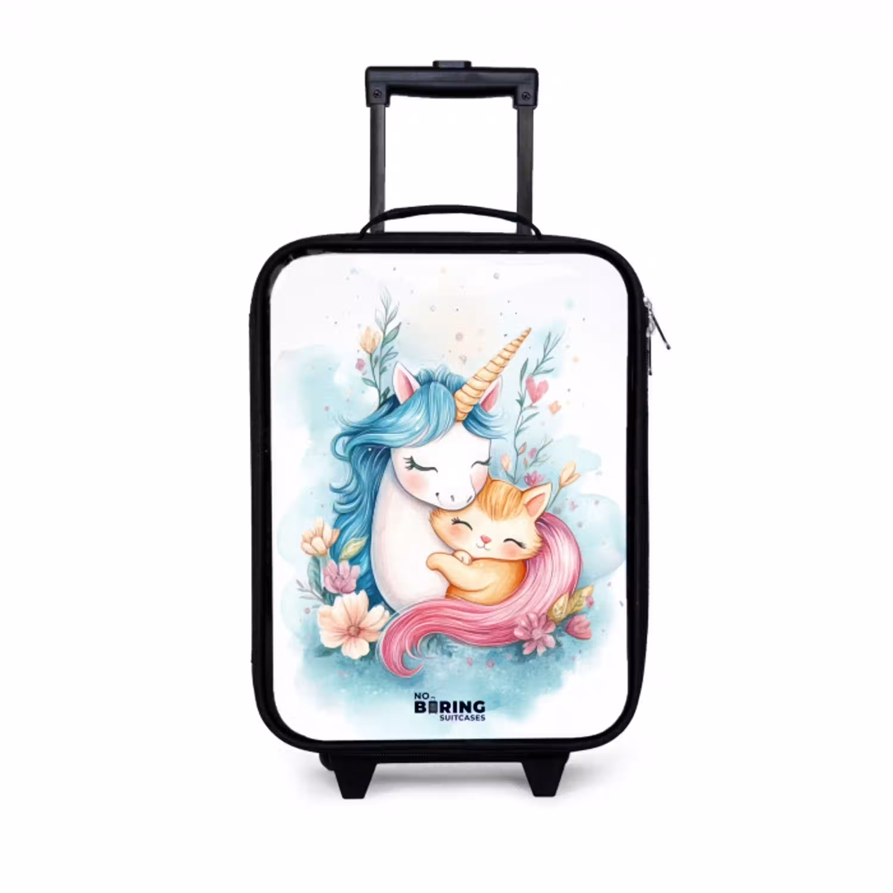 Eenhoorn met blauwe manen en oranje kitten Kinderkoffer - Zwart klein -3d