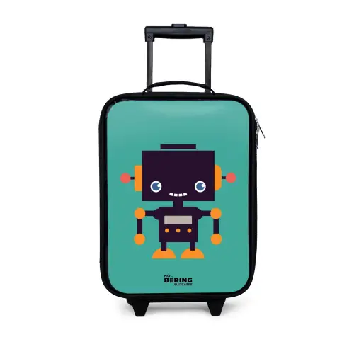 Zwarte robot met oranje accenten op een blauwe achtergrond Kinderkoffer - Zwart klein -3d