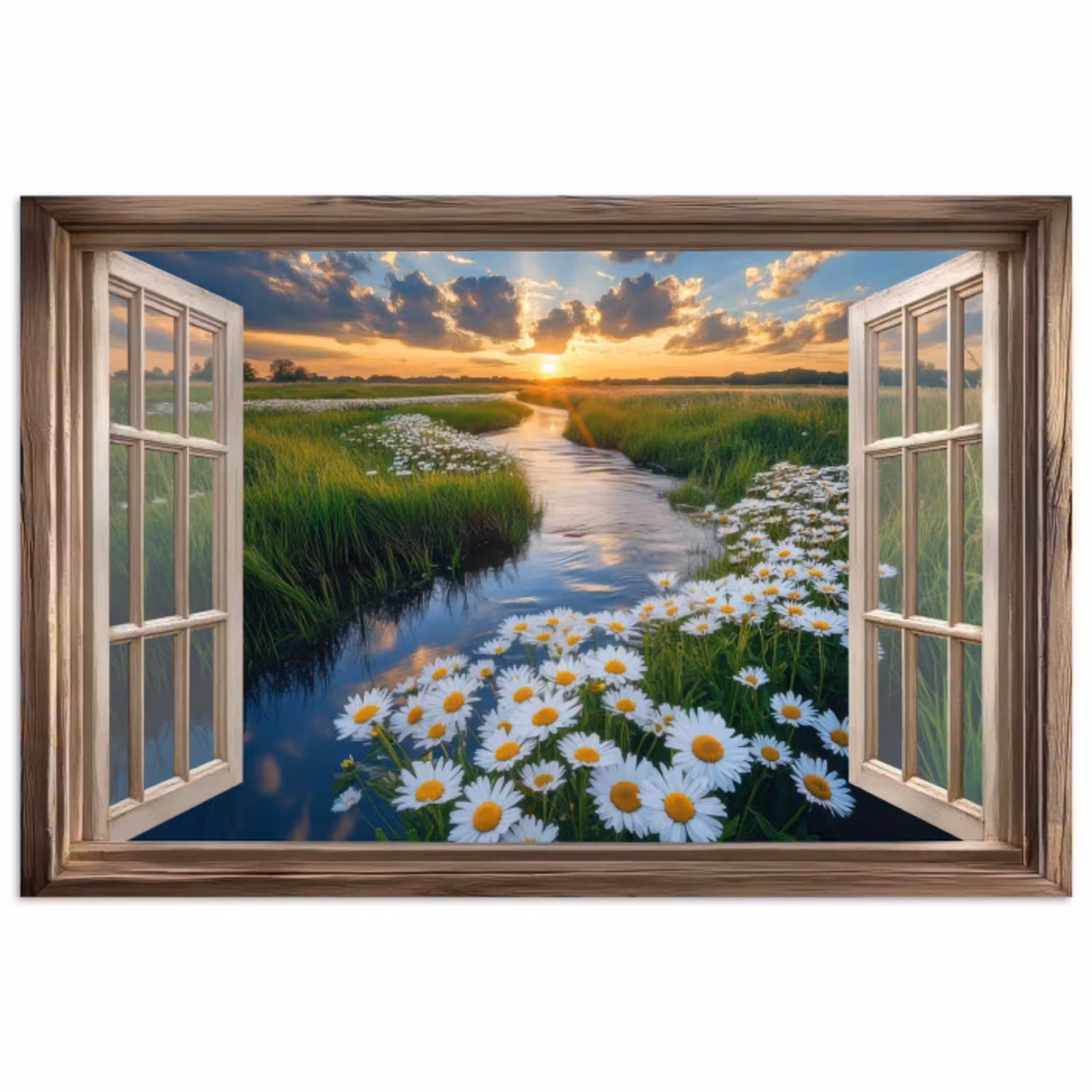 Doorkijk - Landschap - Raam - Water - Zonsondergang poster papier klein -3d