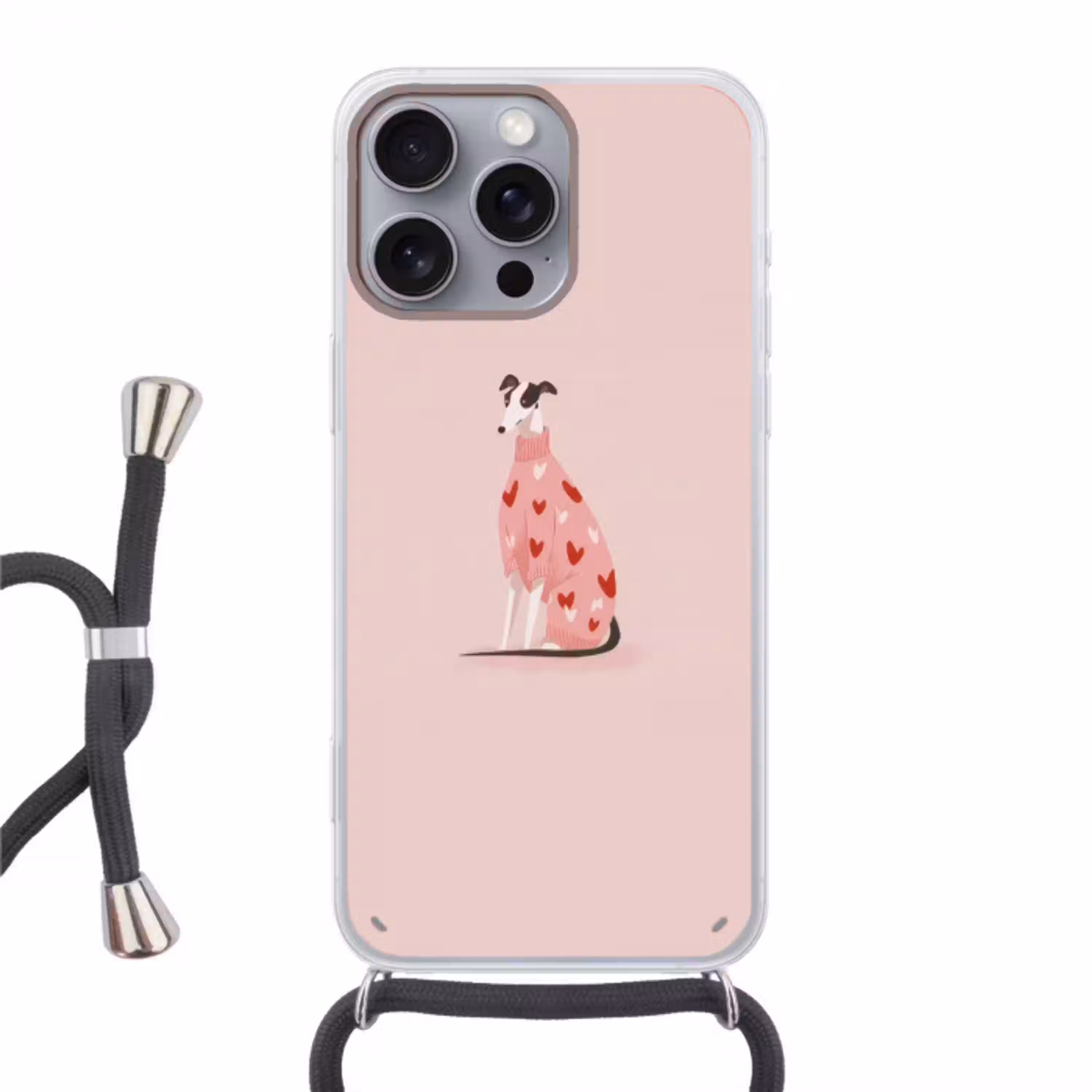 Hond - Hartjes - Roze Hoesje iPhone 16 Pro Max met koord klein -3d