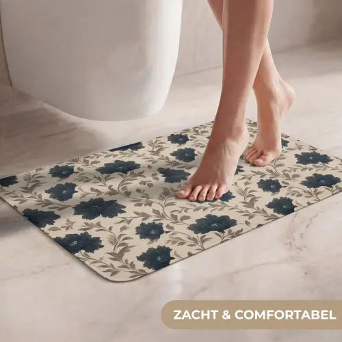 Motief - Bloemen - Zwart - Beige WCmat klein 1009 -USP_ZachtNL