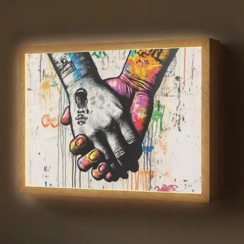 Graffiti - Handen - Vintage - Street art Light Box met batterij (Wandlamp) middel -z3d_website