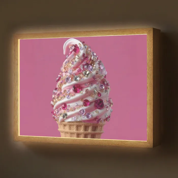 Softijs - Edelstenen - Roze - Hoorntje Light Box met batterij (Wandlamp) middel -z3d_website