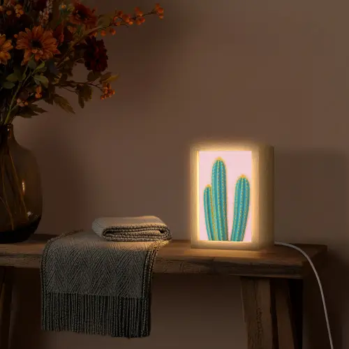 Cactussen - Modern - Pastel Light Box met kabel (Tafellamp) klein -sfeer4