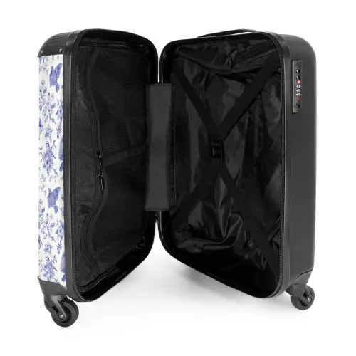 Klassiek vogel en bloemen patroon blauw met wit NBS - Handbagage koffer - Kinderen Unisex middel -binnenkant