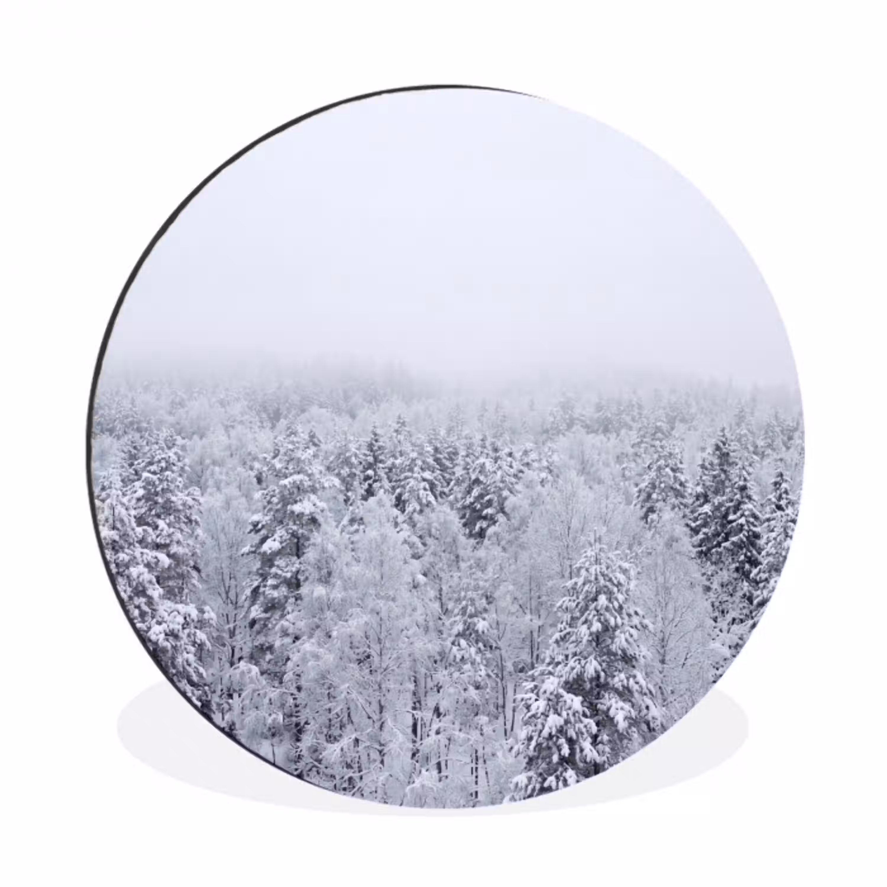 Bos - Sneeuw - Winter - Natuur - Wit Wandcirkel aluminium klein -3d