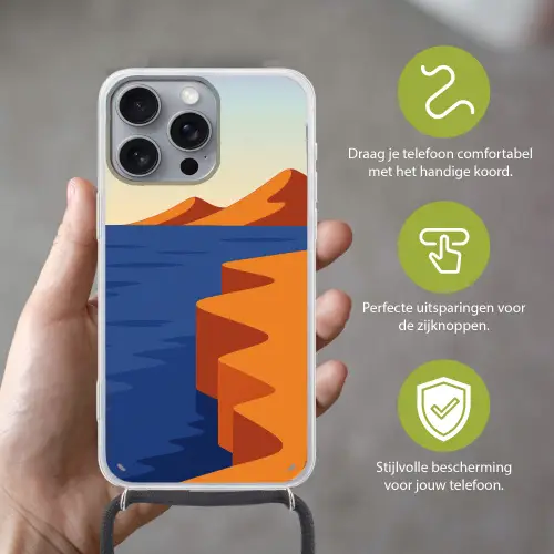 Landschap - Bergen - Zon - Zee Hoesje iPhone 16 Pro Max met koord klein -sfeer2_NL