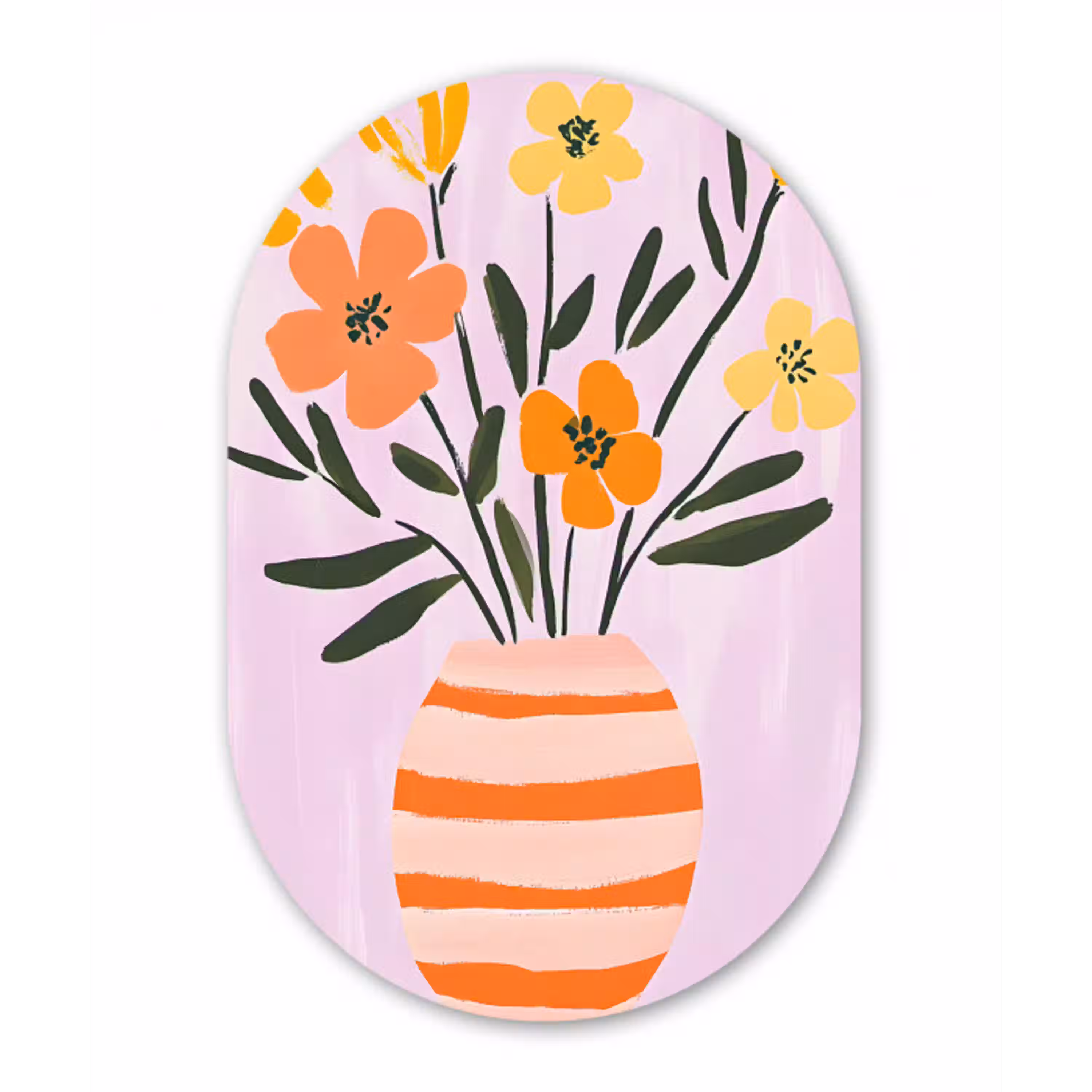 Vaas - Gestreept - Bloemen - Oranje Wandcirkel Ovaal Aluminium middel -3d