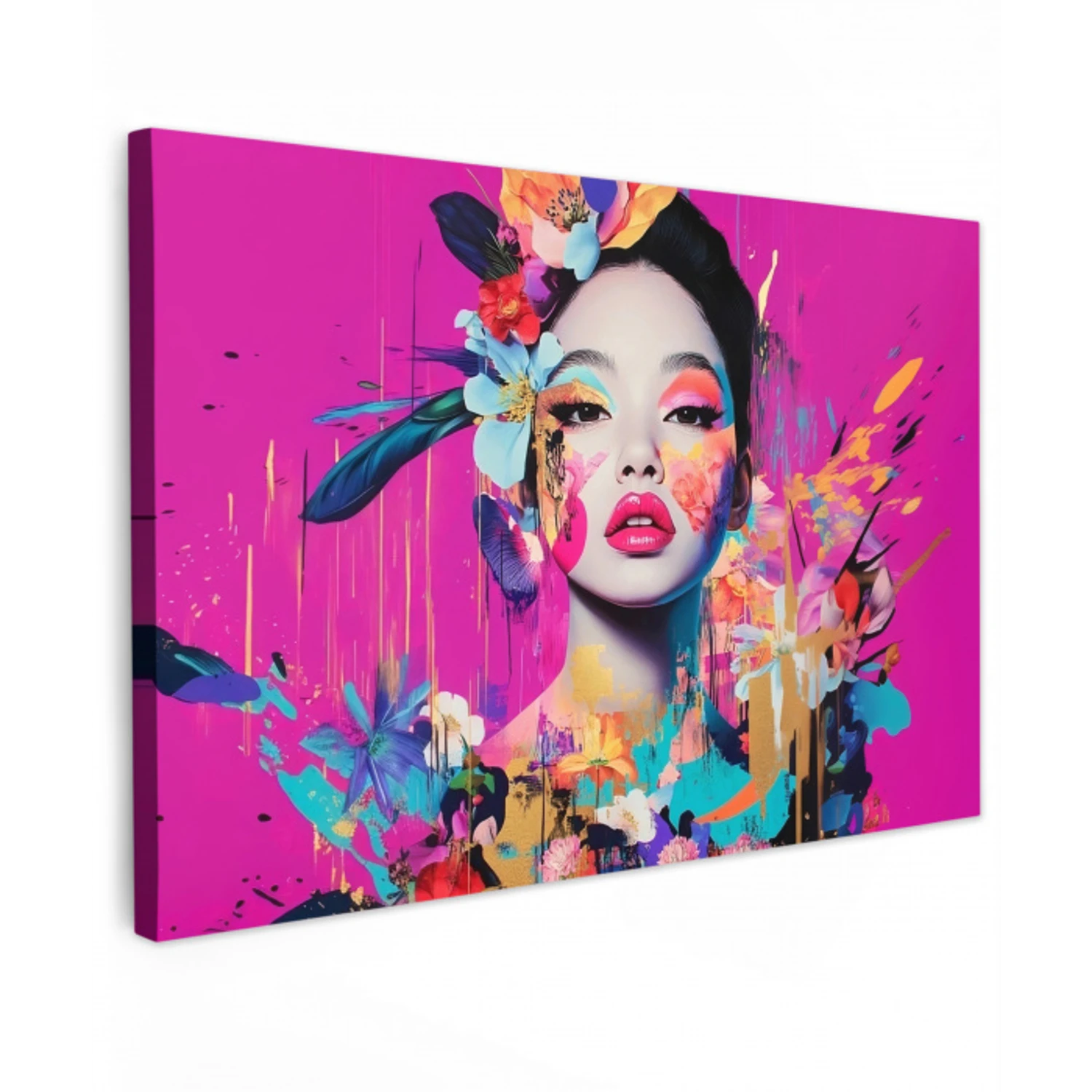 Vrouw - Portret - Abstract - Paars Tuinposter op houten frame 2 cm dik klein -3d