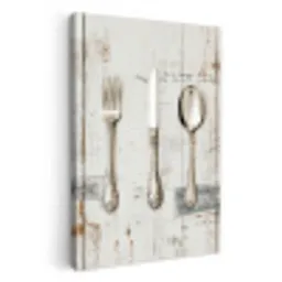 Zilver - Bestek - Hout KitchenYeah - Keuken - Canvas klein -3d