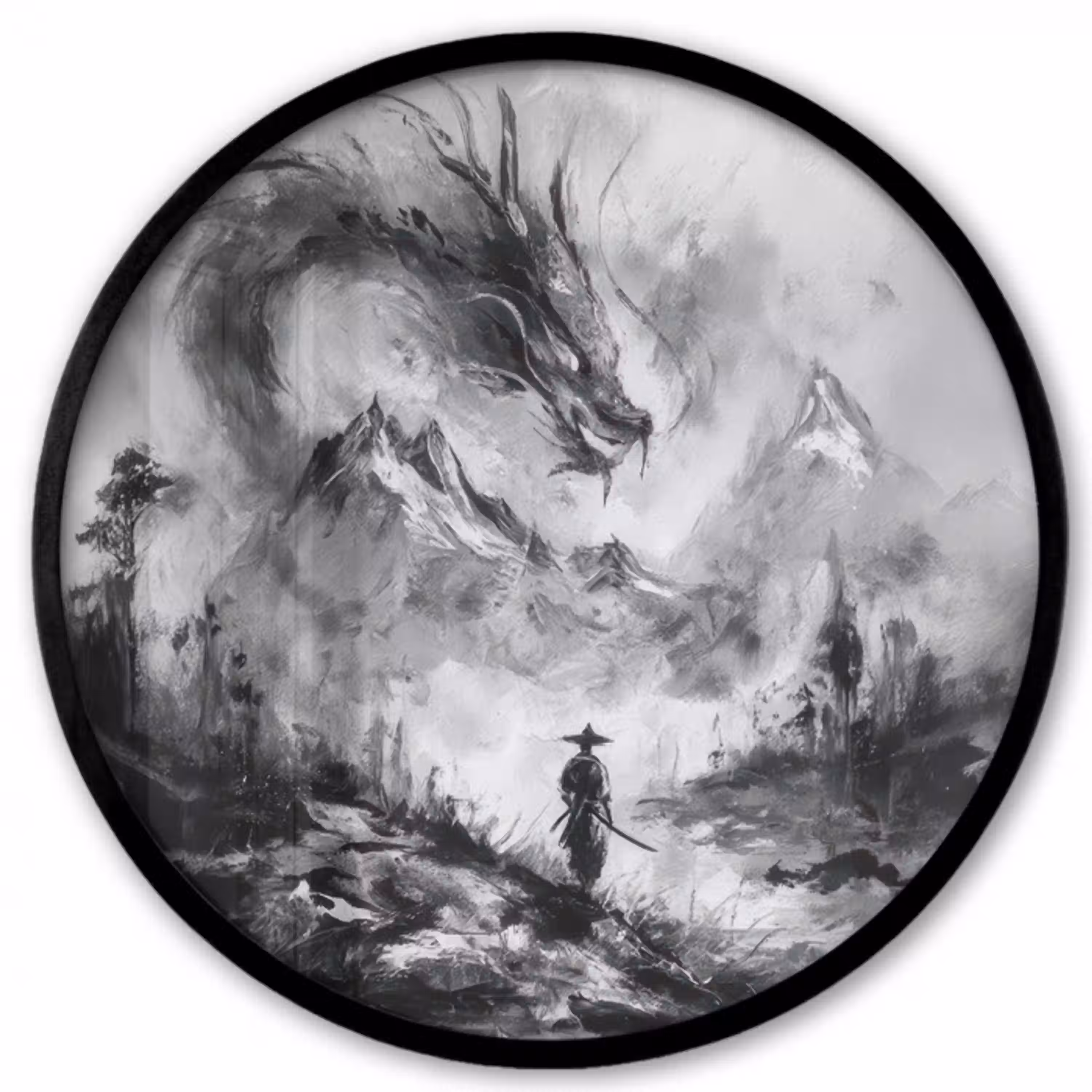 Krijger - Draak - Grijs Fotolijst rond zonder passe partout klein -3d