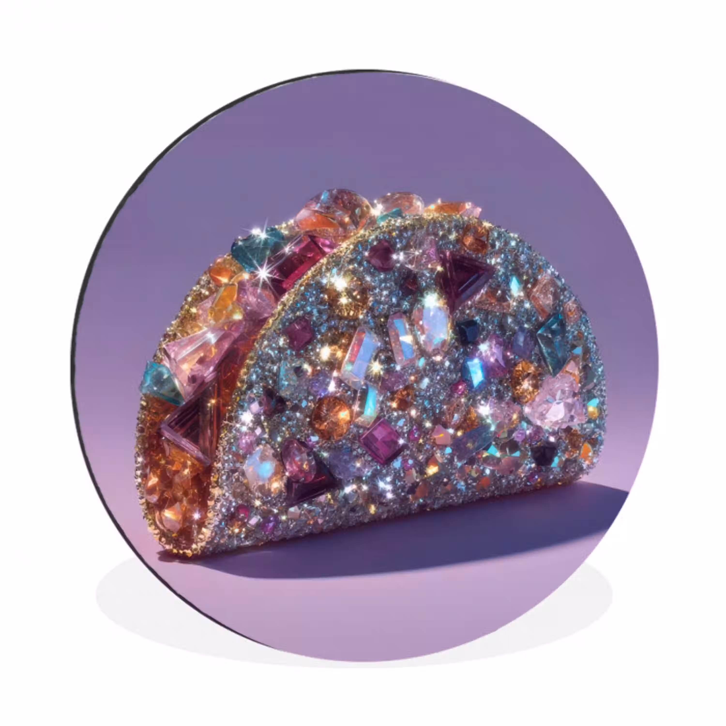 Edelstenen - Glitters - Paars - Kleurrijk Wandcirkel aluminium klein -3d
