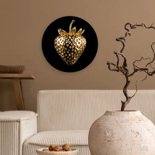 Aardbei - Goud - Zwart - Chrome Wandcirkel plexiglas klein -sfeer1