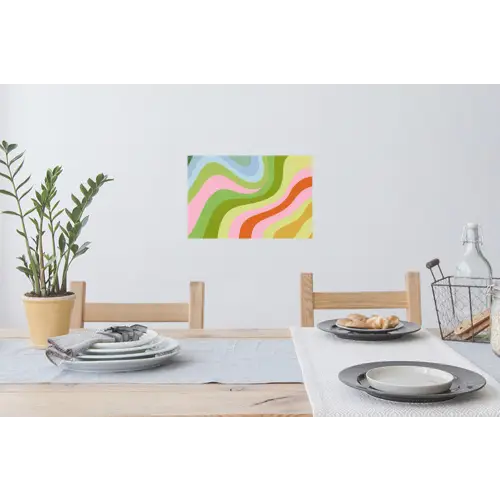 Lijnen - Pasteltinten - Golvend Muursticker klein -eettafel