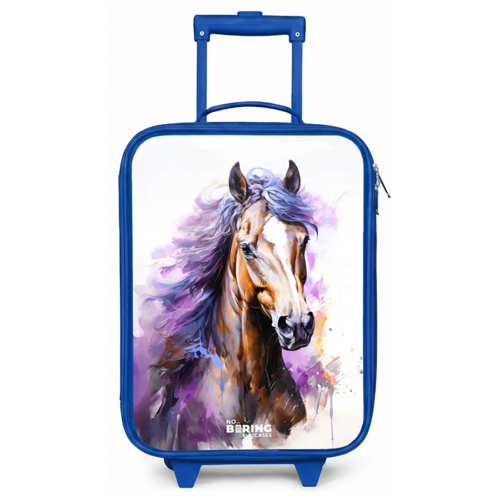 Aquarel paard met paarse manen Kinderkoffer - Blauw klein -zz3dotto