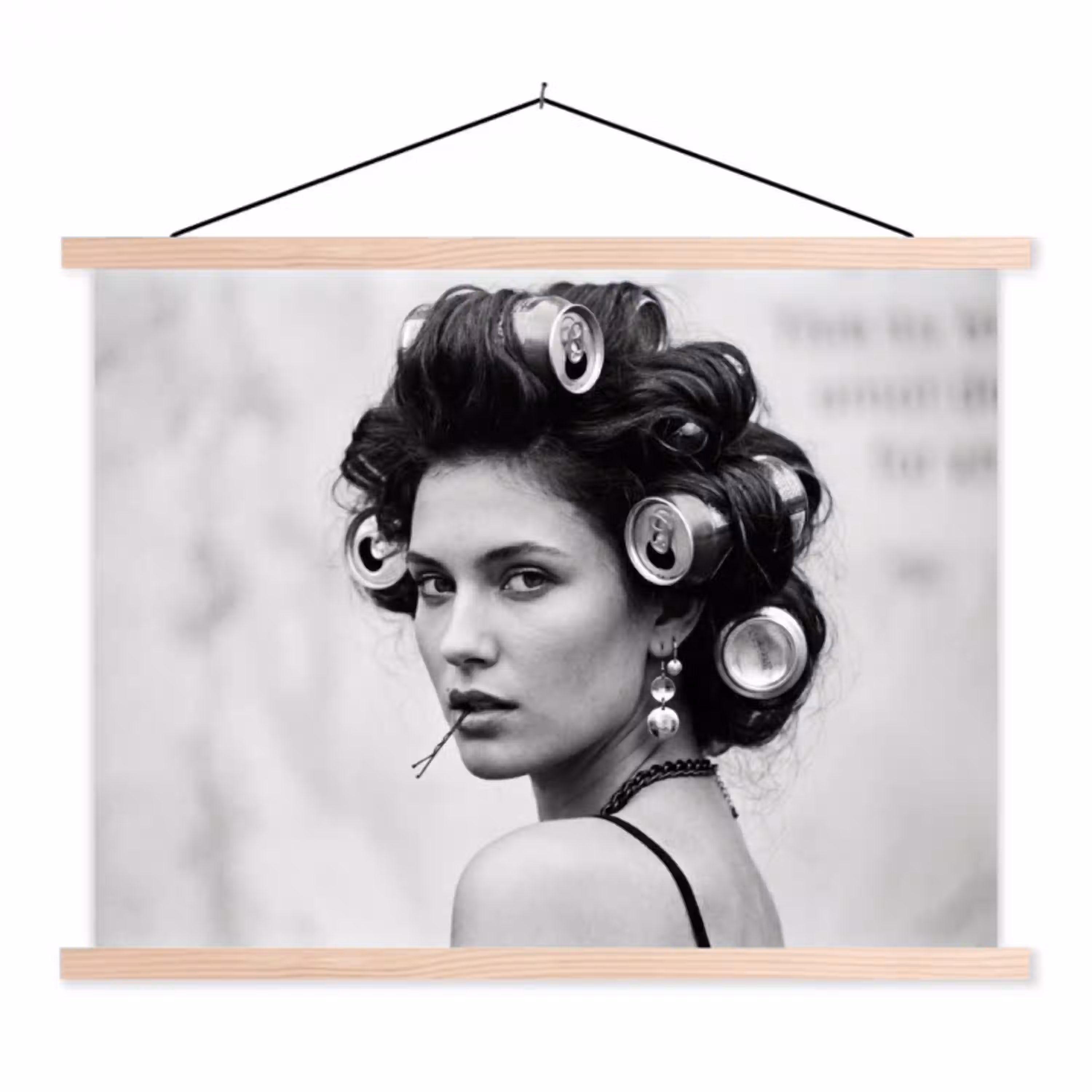 Edgy - Vrouw - Zwart - Wit textielposter latten blank klein -3d