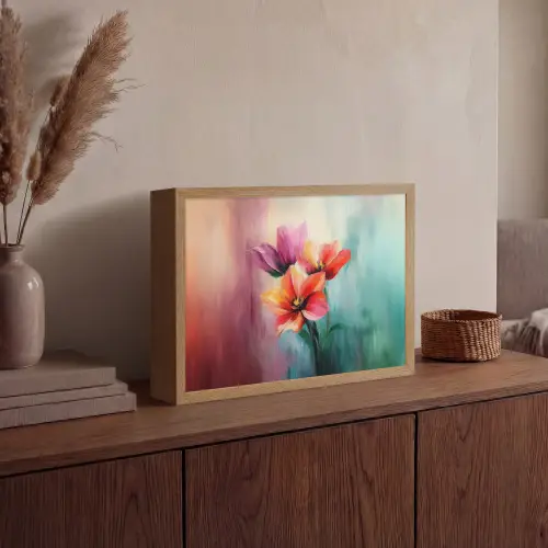 Tulpen - Lichtreflecties - Kleurverloop Light Box met batterij (Wandlamp) middel -sfeer2