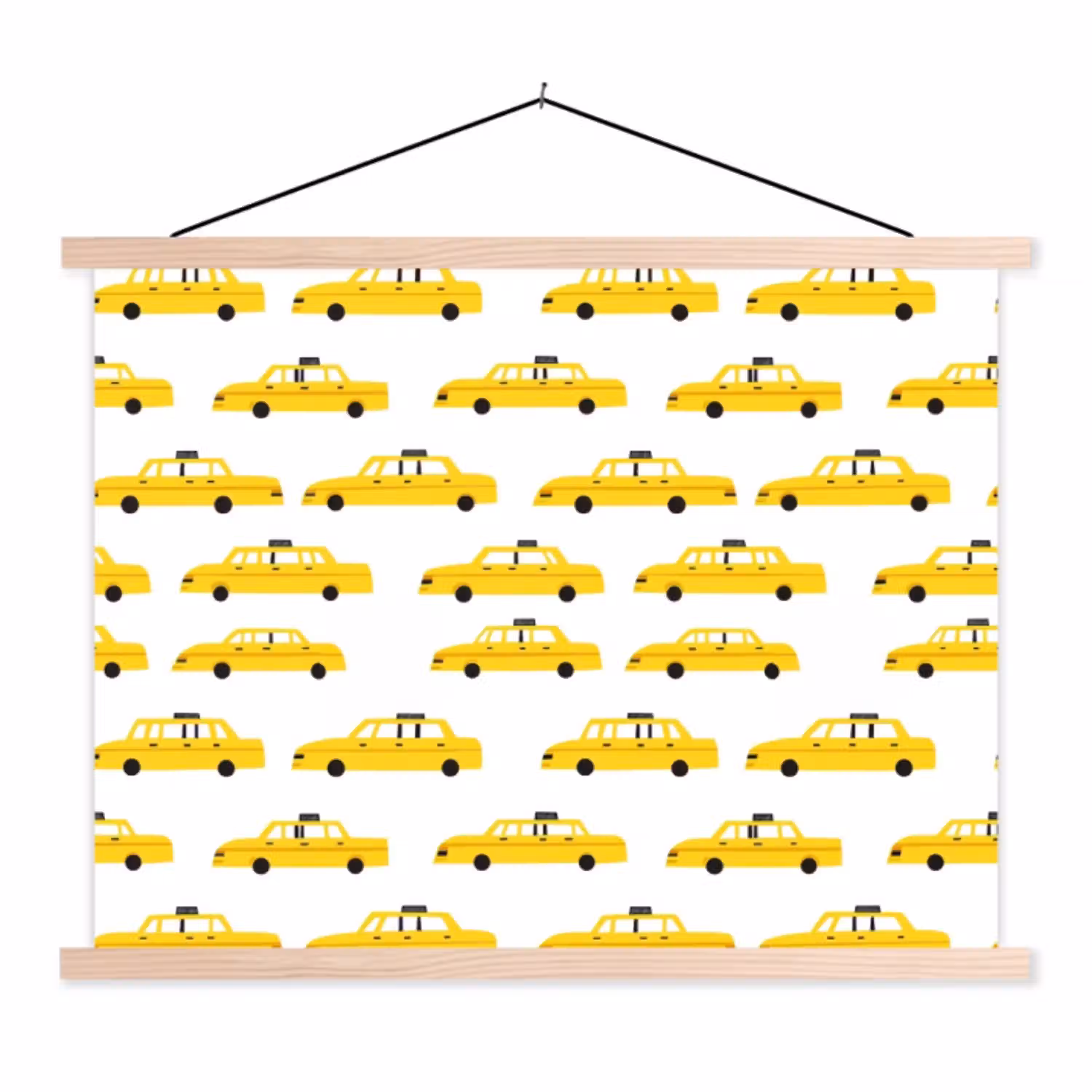 Taxi - Iconisch - Geel textielposter latten blank klein 122 -3d