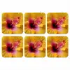 Geel - Hibiscus - Tropisch onderzetter kurk middel -3d