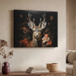 Hert - Dier - Bloemen - Natuur - Botanisch Textielframe zwart klein -sfeer3