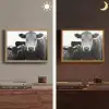 Koeien - Zwart - Wit Light Box met batterij (Wandlamp) middel -sfeer3